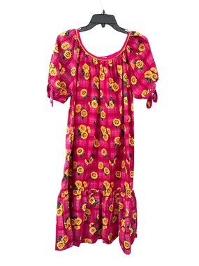 Vintage Appel Sunflower Dress Pink Plaid Womens S Midi Used Farmhouse Moo Moo